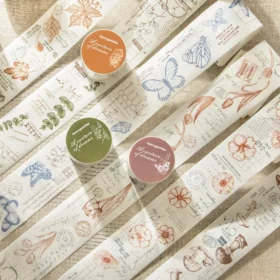 Floral Collage Washi Tape - Tulips, Butterfly, Mushrooms, Leaf