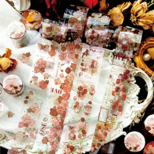 Flower Theme Botanical Foil Stamped Clear Transparent Tape - Rose, Tulip