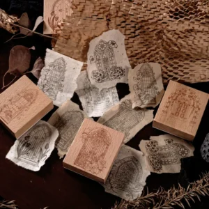 Flowers by Window Vintage Baroque Wooden Rubber Stamp