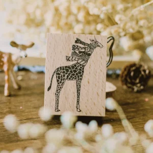 Giraffe with Scarves Wooden Rubber Stamp