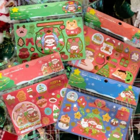 Girl and Gifts Christmas Gold Foil Stickers