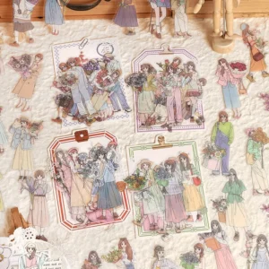 Girl Holding Fresh Flowers Clear Transparent Sticker