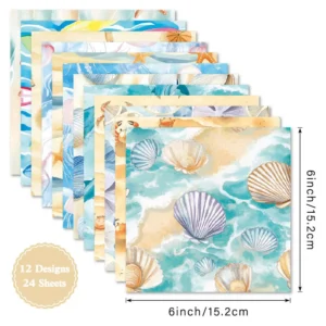 Sumflying Beach 24PCS Scrapbook Paper & Cardstock 24pcs 6 Beach Scrapbook Paper Cardstock 04