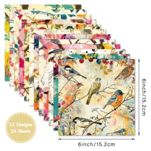 Sumflying Birds On Branches 24PCS Scrapbook Paper & Cardstock 24pcs 6 Birds On Branches Scrapbook Paper Cardstock 04