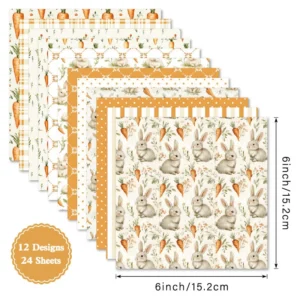 24pcs 6 Bunny Carrot Scrapbook Paper Cardstock 01