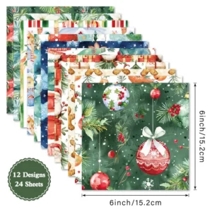 24pcs 6 Christmas Decorations Scrapbook Paper Cardstock 04