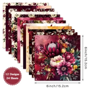 Sumflying Flowers 24PCS Scrapbook Paper & Cardstock 24pcs 6 Flowers Scrapbook Paper Cardstock 1 04