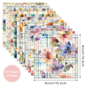 Sumflying Flowers 24PCS Scrapbook Paper & Cardstock 24pcs 6 Flowers Scrapbook Paper Cardstock 04