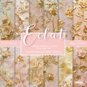 24pcs 6 Gold Floral Scrapbook Paper Cardstock 01
