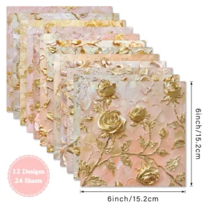 24pcs 6 Gold Floral Scrapbook Paper Cardstock 02