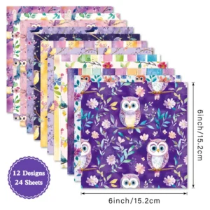Sumflying Owls 24PCS Scrapbook Paper & Cardstock 24pcs 6 Owls Scrapbook Paper Cardstock 04
