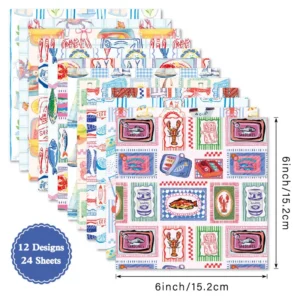 24pcs 6 Seafood Scrapbook Paper Cardstock 01