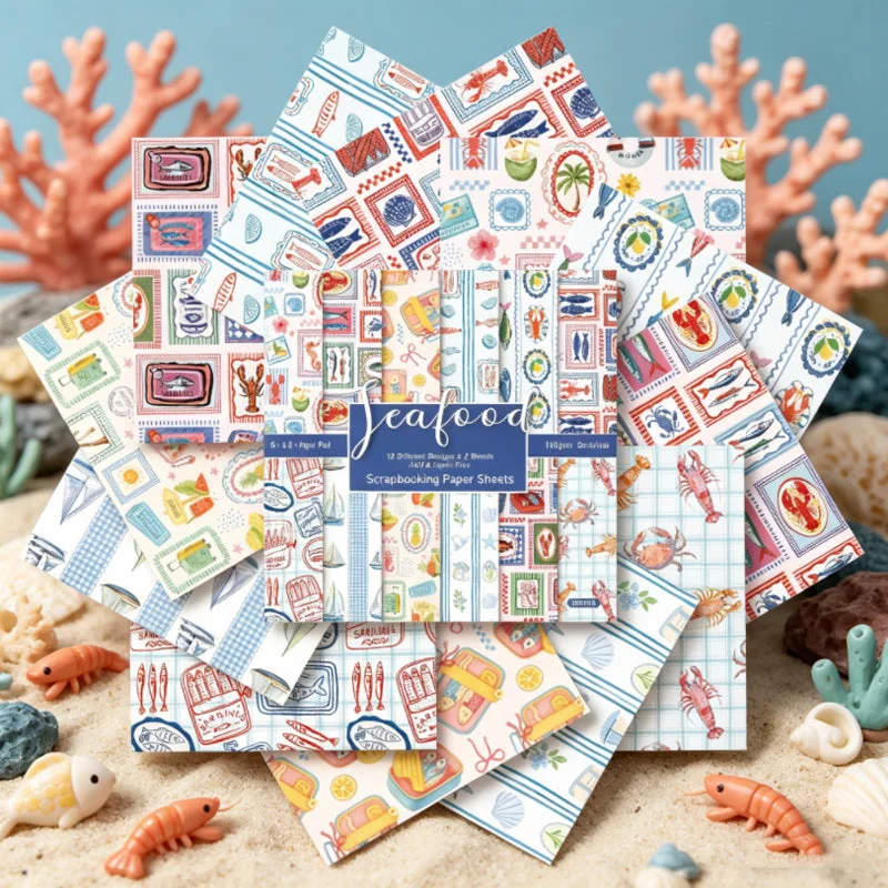 24pcs 6 Seafood Scrapbook Paper Cardstock 02 24pcs 6 Seafood Scrapbook Paper Cardstock 02