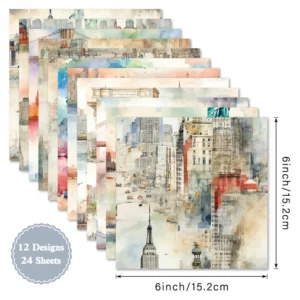 Sumflying Skyline 24PCS Scrapbook Paper & Cardstock 24pcs 6 Skyline Scrapbook Paper Cardstock 02