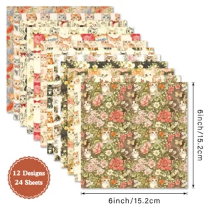 Sumflying Vintage Cats 24PCS Scrapbook Paper & Cardstock 24pcs 6 Vintage Cats Scrapbook Paper Cardstock 02