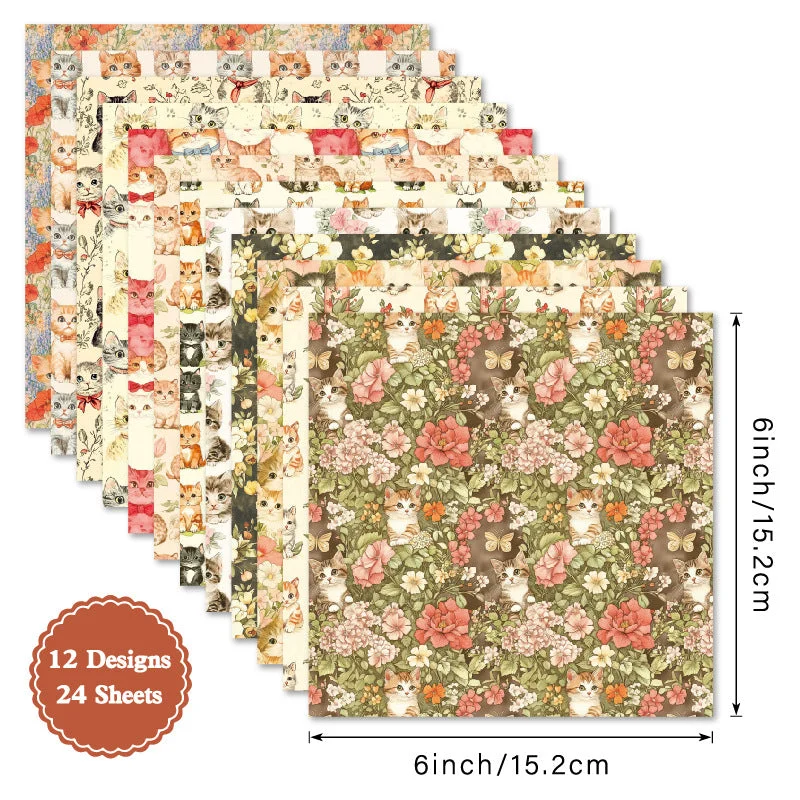 24pcs 6 Vintage Cats Scrapbook Paper Cardstock 02 24pcs 6 Vintage Cats Scrapbook Paper Cardstock 02