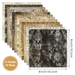 Sumflying Vintage Script 24PCS Scrapbook Paper & Cardstock 24pcs 6 Vintage Script Scrapbook Paper Cardstock 04