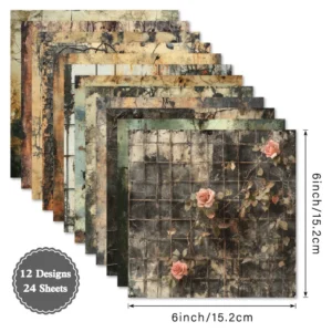 24pcs 6 Vintage Style Scrapbook Paper Cardstock 2 04