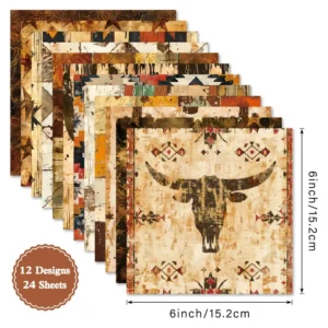 Sumflying Western 24PCS Scrapbook Paper & Cardstock 24pcs 6 Western Scrapbook Paper Cardstock 04