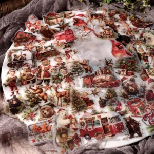 62 Pcs Vintage Christmas Bear Vellum Stickers