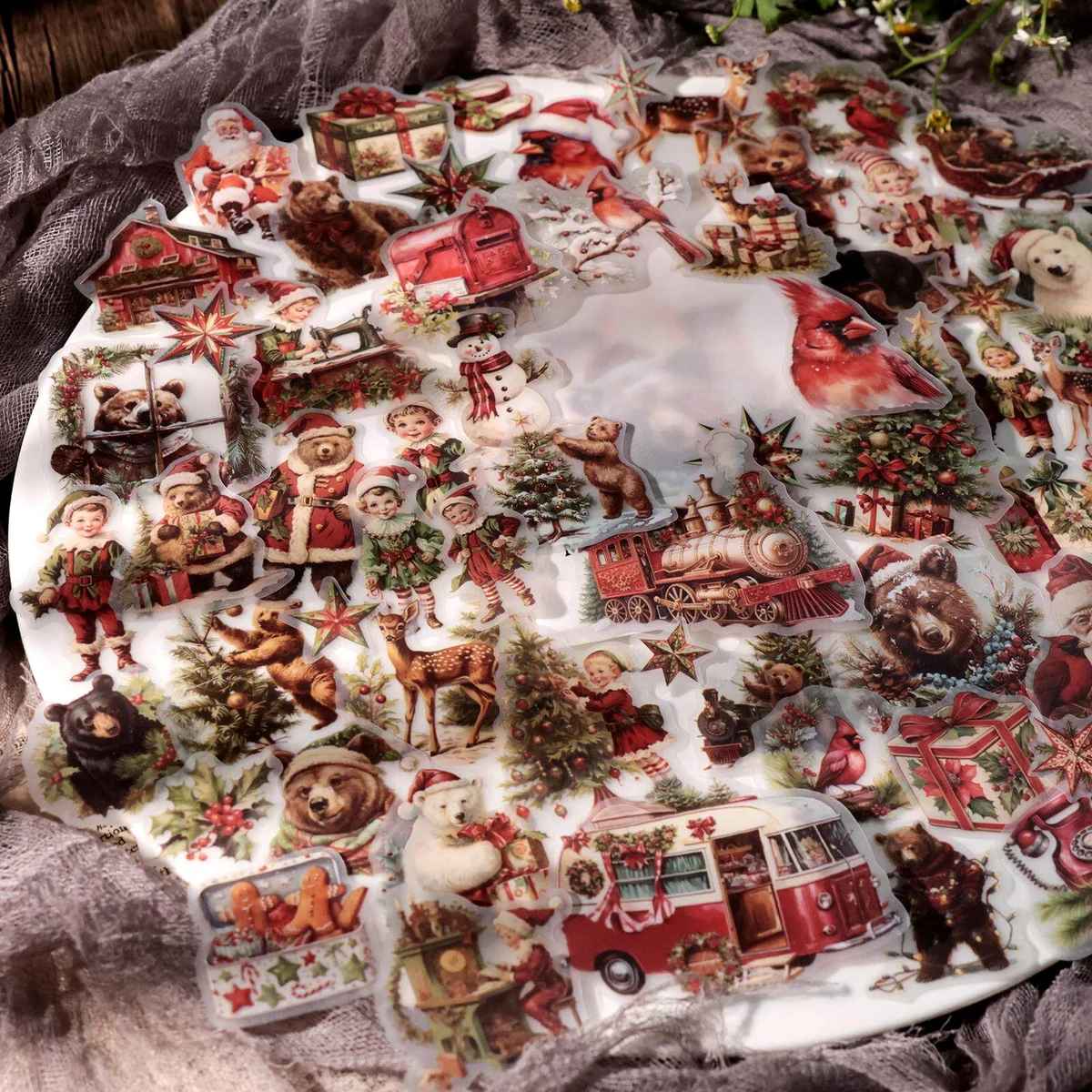 62 Pcs Vintage Christmas Bear Vellum Stickers 62 Pcs Vintage Christmas Bear Vellum Stickers