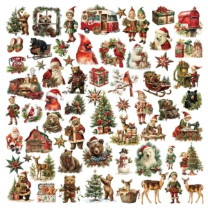 62 Pcs Vintage Christmas Bear Vellum Stickers
