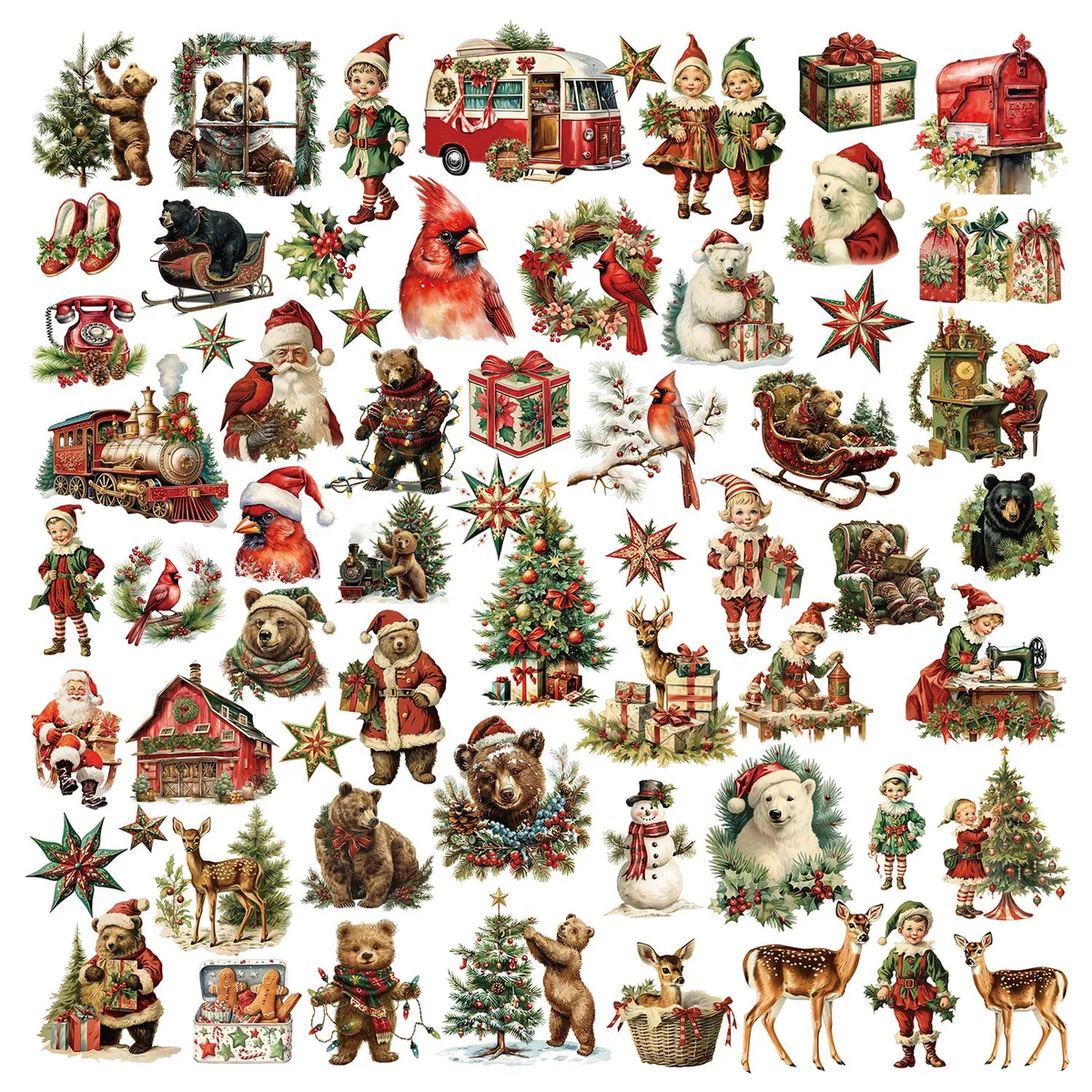 62 Pcs Vintage Christmas Bear Vellum Stickers 62 Pcs Vintage Christmas Bear Vellum Stickers