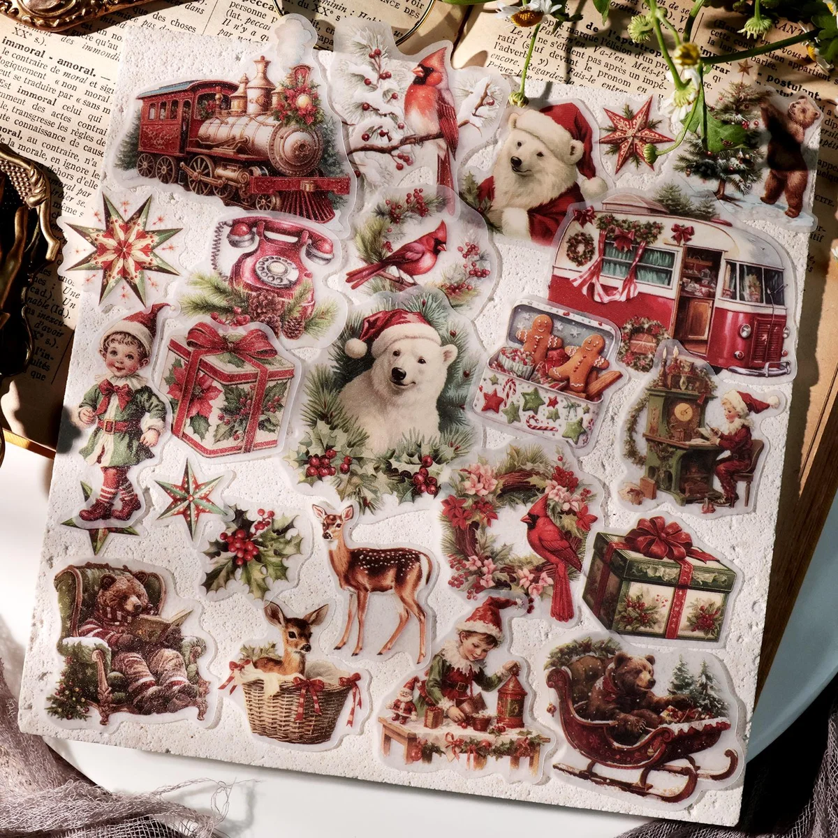62 Pcs Vintage Christmas Bear Vellum Stickers 62 Pcs Vintage Christmas Bear Vellum Stickers