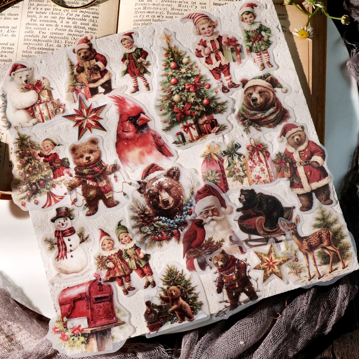 62 Pcs Vintage Christmas Bear Vellum Stickers 62 Pcs Vintage Christmas Bear Vellum Stickers - detail image 3