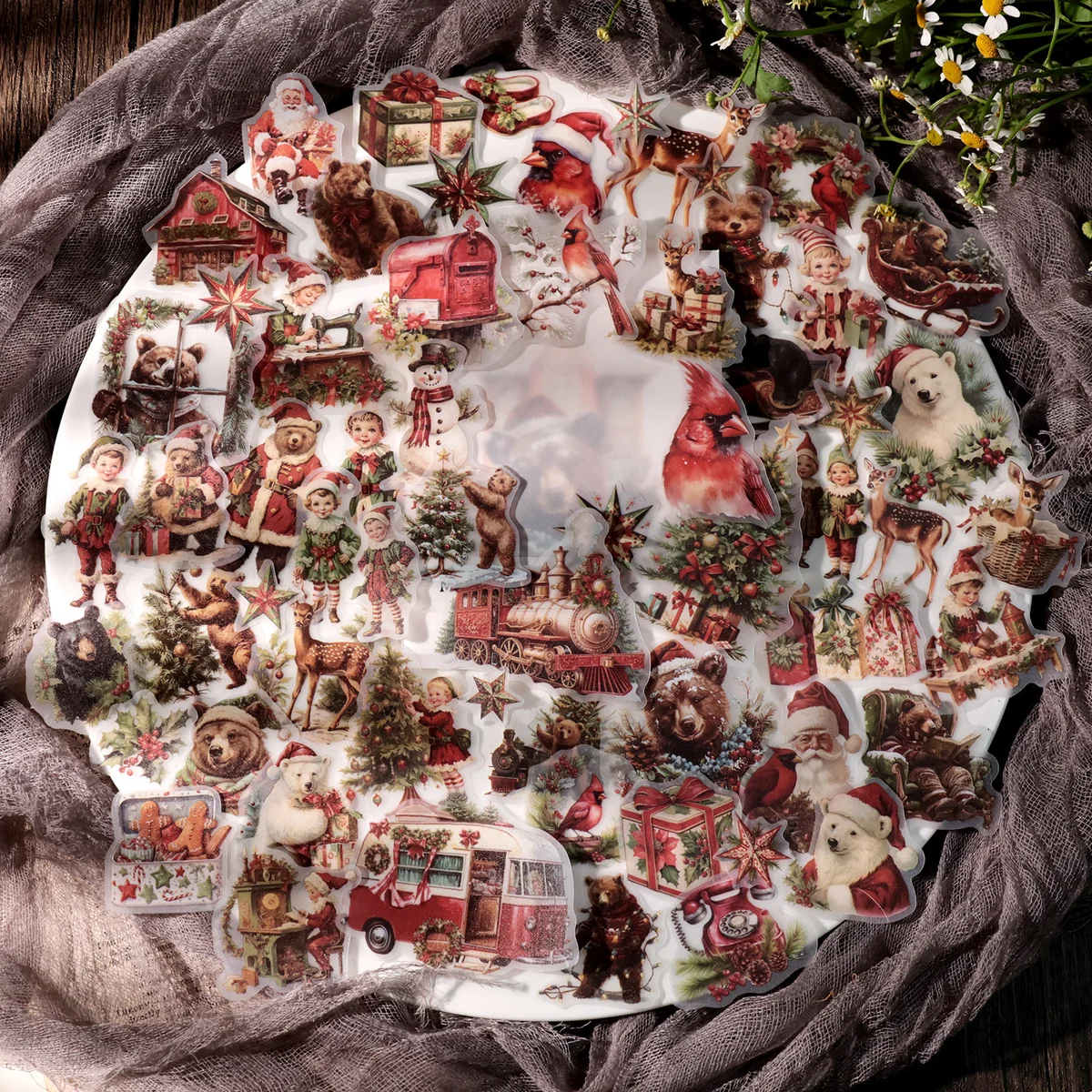 62 Pcs Vintage Christmas Bear Vellum Stickers 62 Pcs Vintage Christmas Bear Vellum Stickers - detail image 5