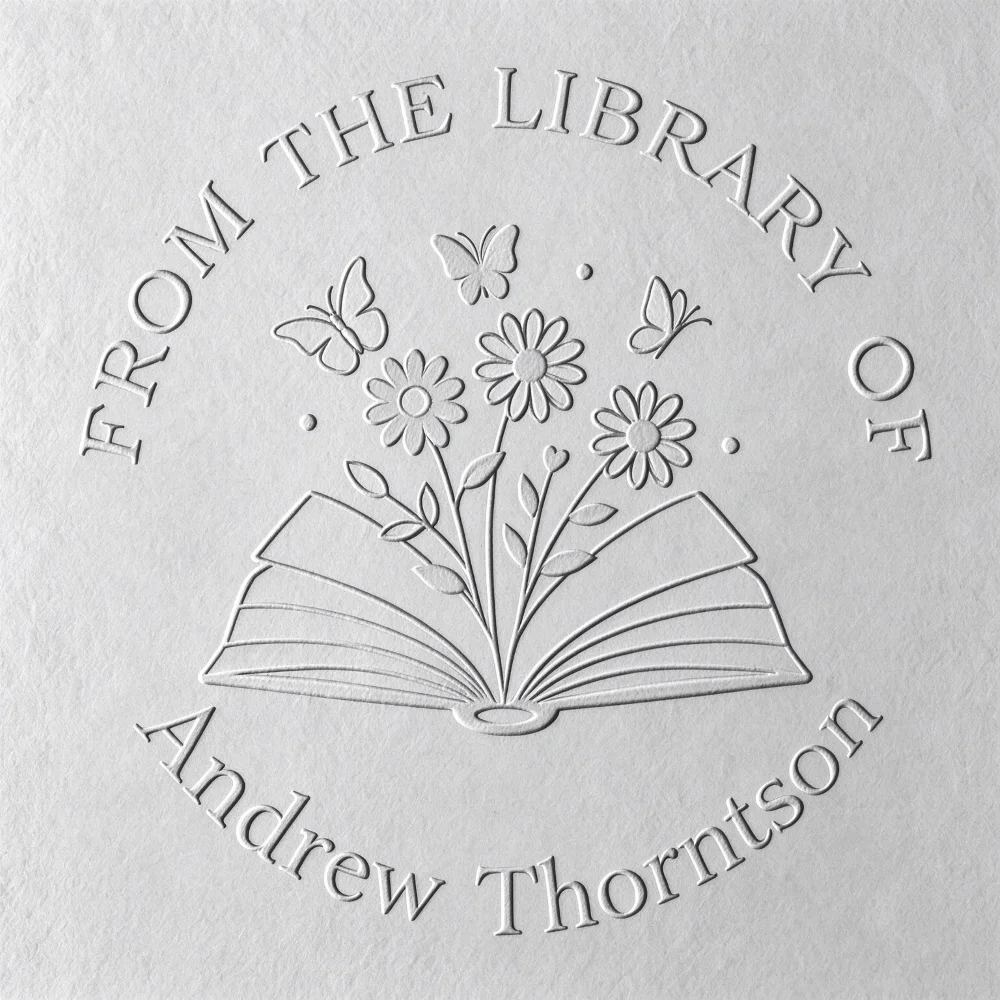 Custom Wildflowers “From the Library Of” Book Embosser Custom Book Wildflowers Library Embosser 2