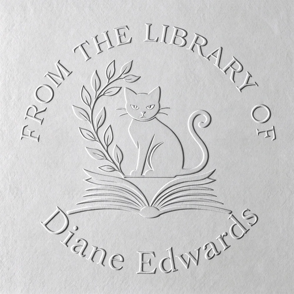 Custom Cat On Open Book “From the Library Of” Book Embosser Custom Cat On Open Book From The Library Of Book Embosser 3