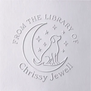 Custom Dog On Crescent Moon From The Library Of Book Embosser 2