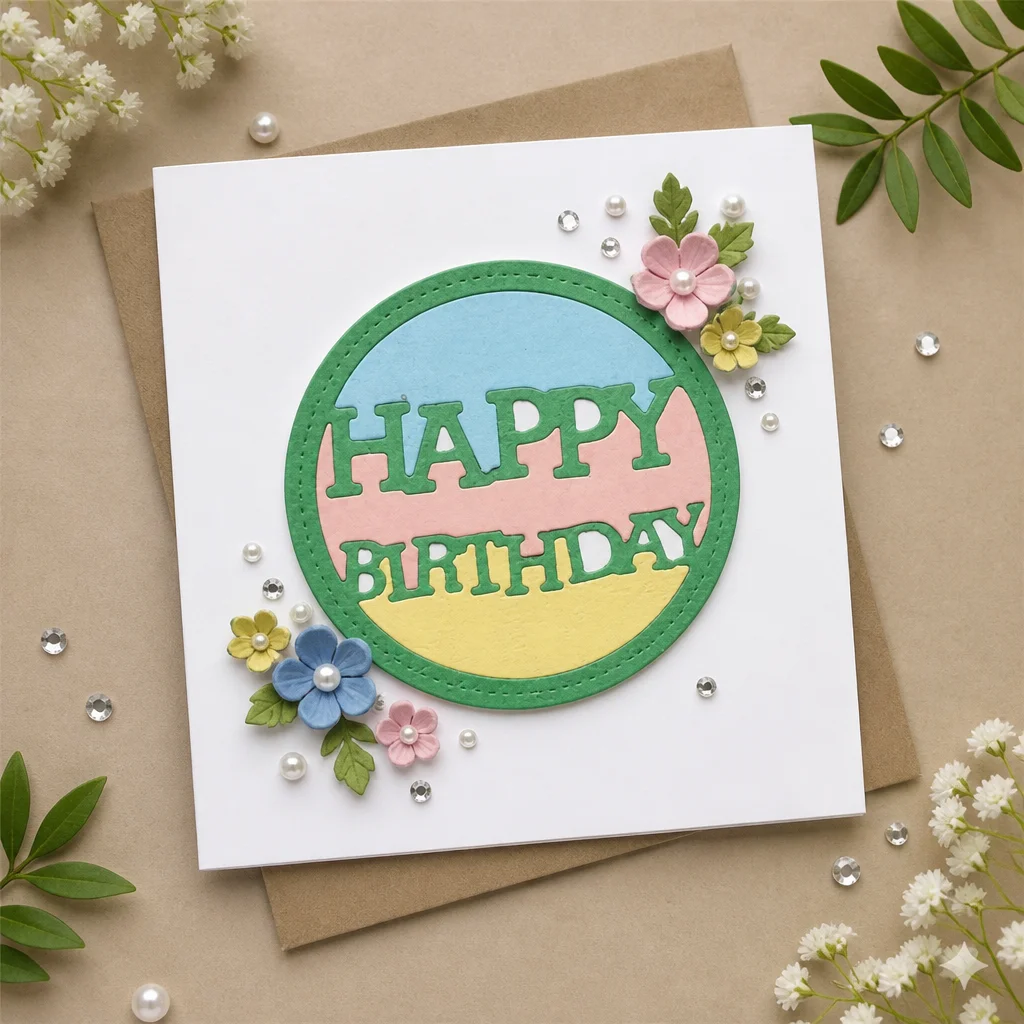 Happy Birthday Circle Frame Metal Die Cuts DM00148 Happy Birthday Card 2