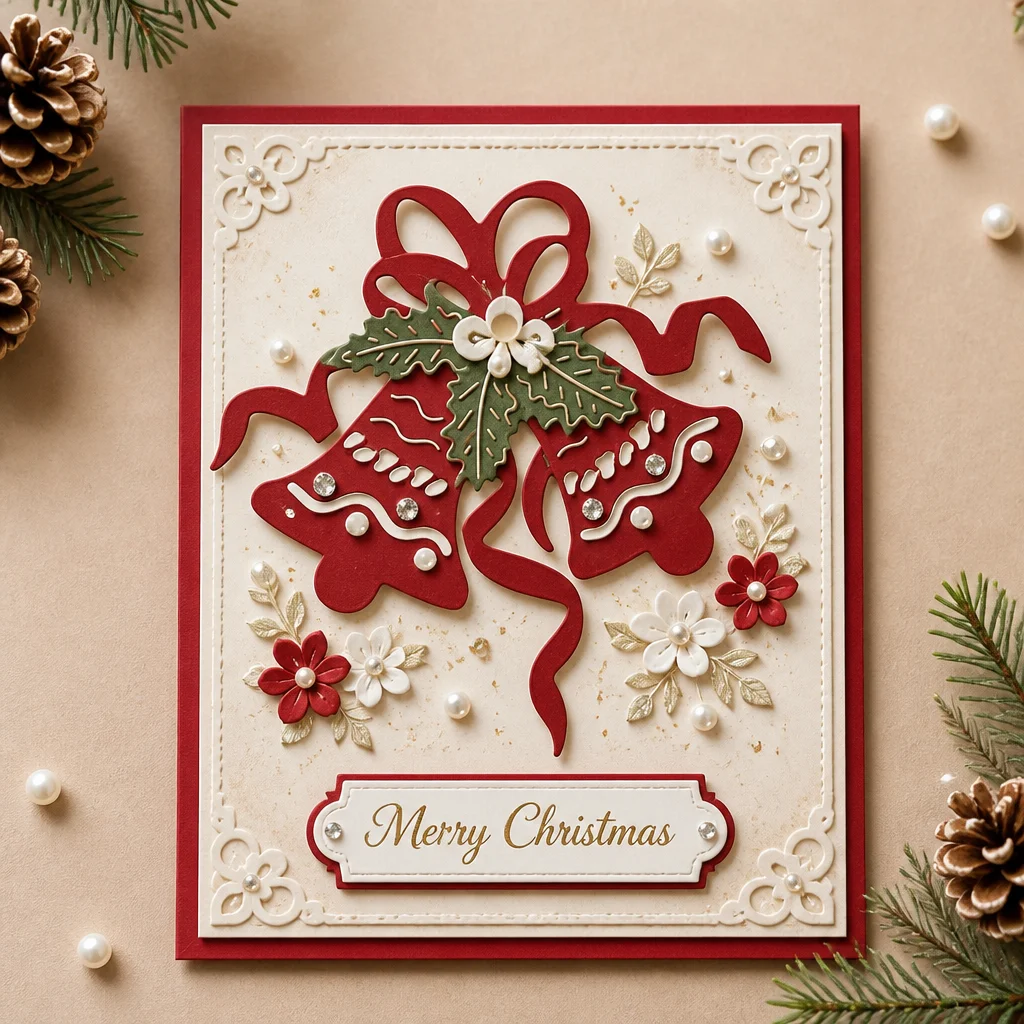 Christmas Ribbon Bells Metal Cutting Dies DM04749 Bells Card 1