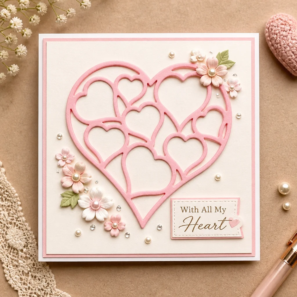 Hollow Heart Frame Metal Cutting Dies DM04766 Hearts Card 1 3