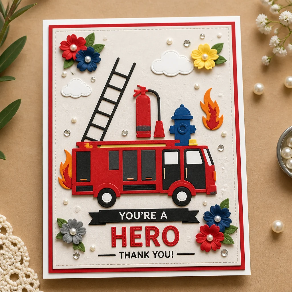Fire Fighting Tools Metal Cutting Dies DM05217 Firetruck Card 3