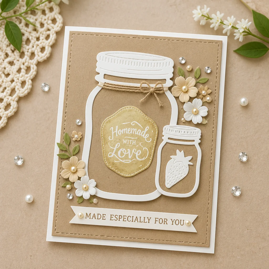 Mason Jar Metal Cutting Dies with Bottle Strawberry DM05329 Masonjar Card 1 2