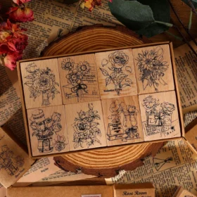 Daily Garden Series Vintage Wood Plant Flower Stamp Set