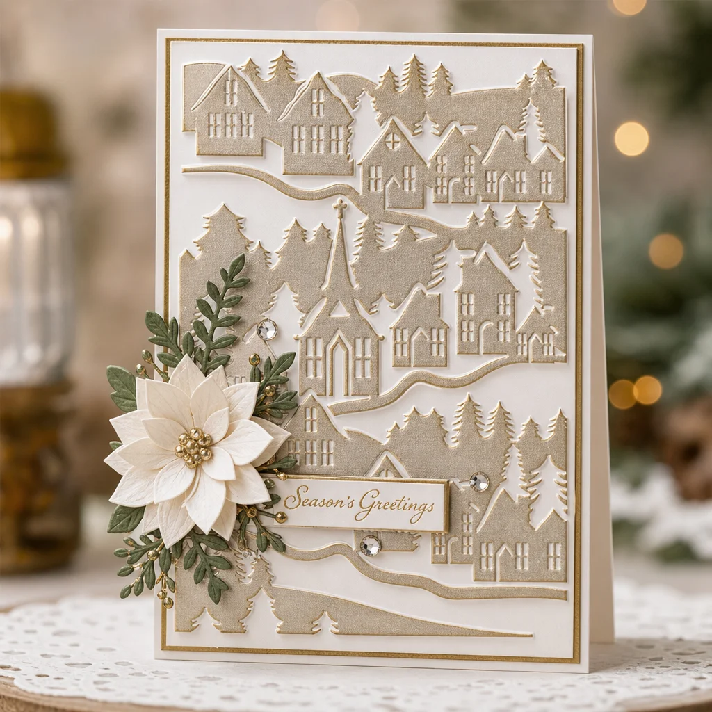 Christmas Village Embossing Folders EM066 Village Silhouette Card 02 1