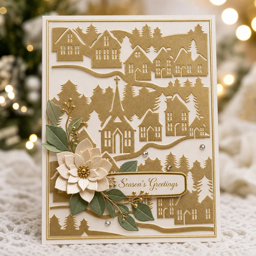 Christmas Village Embossing Folders EM066 Village Silhouette Card 02 2