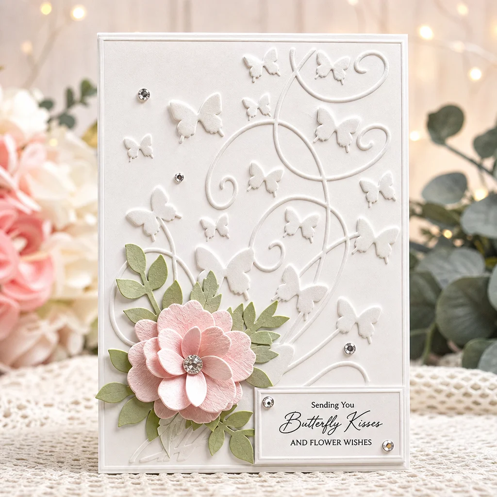 Elegant Butterfly Vine Embossing Folders EM130 Butterflies Flying Card 2