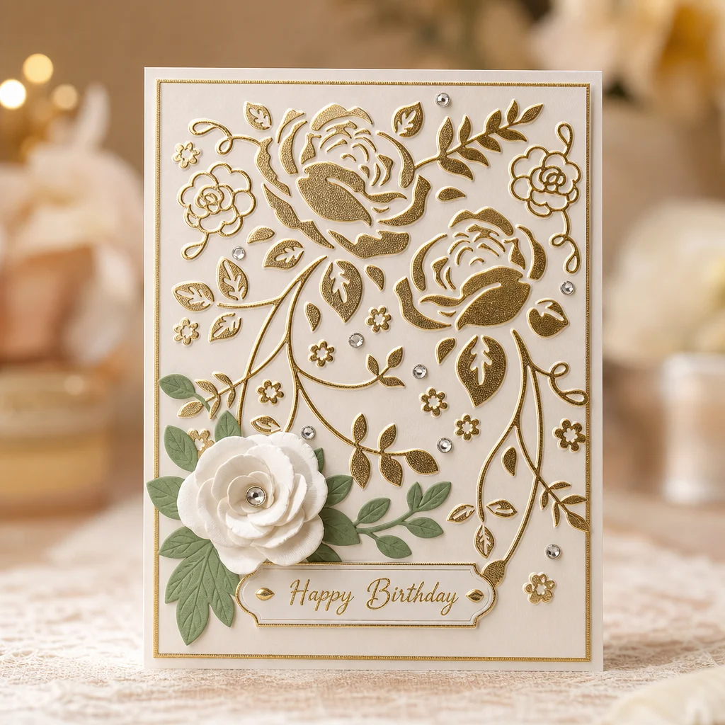 Rose Floral Vine Embossing Folders EM149 Roses Hanging Card 02 2