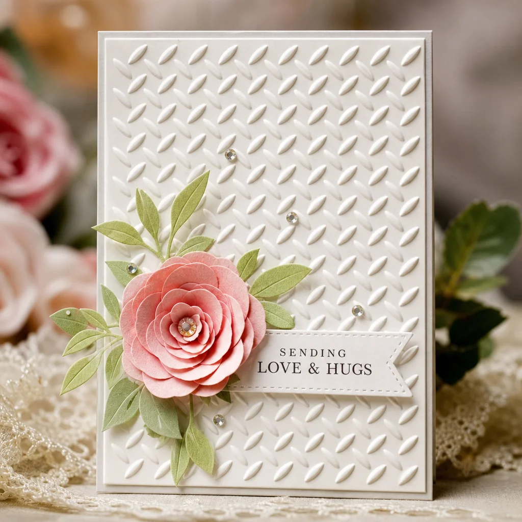 Diagonal Weave Embossing Folders EM159 Willow Leaf Grid Card 01 1