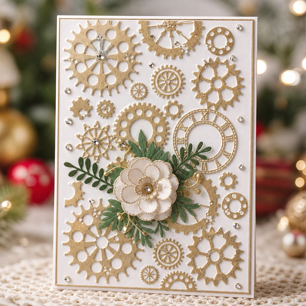 Steampunk Gears Embossing Folders EM233 Gears Clock Card 2