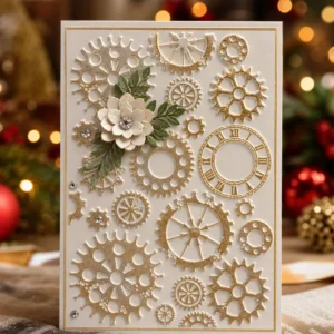 Steampunk Gears Embossing Folders EM233 Gears Clock Card 3