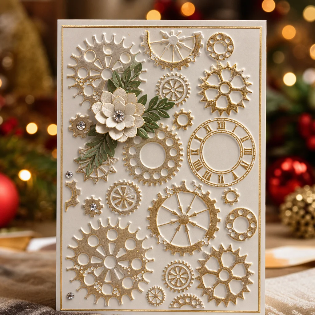 Steampunk Gears Embossing Folders EM233 Gears Clock Card 3