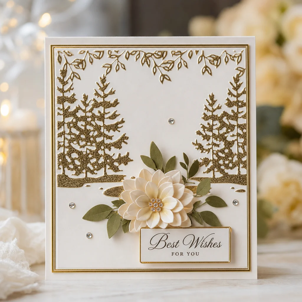 Winter Pine Forest Embossing Folders EM279 Forest Silhouette Card 1