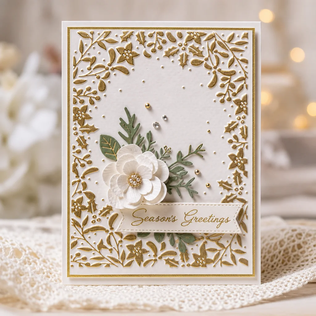 Floral Leaf Border Frame Embossing Folders EM284 Holly Frame Card Gilded 02 1