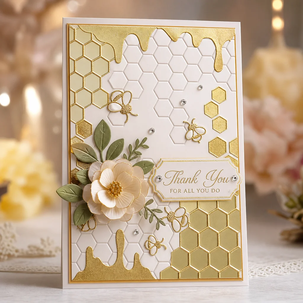 Bee Honeycomb Embossing Folders EM345 Bee Honeycomb Card Nonxmas 1